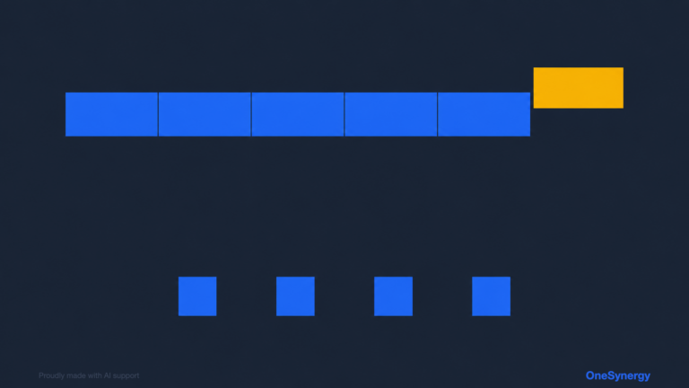 Abstract navy illustration of a horizontal blue bar of five segments with a sixth gold segment added at the end, four separate blue squares aligned below it, and a wide empty space between the two, representing an extension of exclusivity granted against a set of conditions.